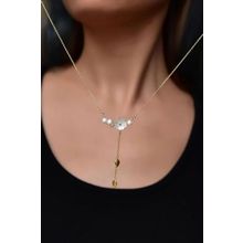 Papatya Silver 925 Ayar Gold Kaplama Tasarım Zincir Sallantılı Taşlı Sedef Manolya Çiçeği Kadın Gümüş Kolye