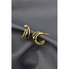 Papatya Silver 925 Ayar Gold Kaplama Tasarım Zirkon Taşlı, Üç Sıra Halka Tektaş Gümüş Küpe