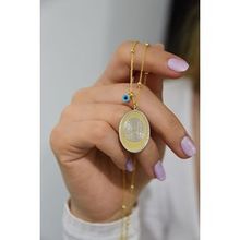 Papatya Silver 925 Ayar Gold Kaplama Toplu Zincir Cam Gözlü Yaşam Çiçeği Plaka Kadın Gümüş Kolye