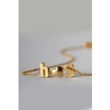 Papatya Silver 925 Ayar Gold Mini Üç Boyutlu İki Harf Bir Kalp Kadın Gümüş Kolye