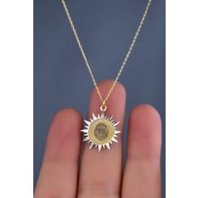 Papatya Silver 925 Ayar Gold Rodyum Kaplama Aslan Kristal Kesim Güneş Plaka Gümüş Kolye
