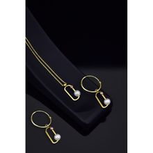 Papatya Silver 925 Ayar Gümüş Gold Kaplama Dorika Toplu İncili Ataç Kolye ve Küpe Set