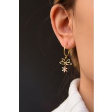 Papatya Silver 925 Ayar Gümüş Gold Kaplama Kar Tanesi Lotus Halka Küpe