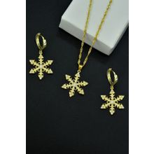 Papatya Silver 925 Ayar Gümüş Gold Kaplama Singapur Zincir Opal Kar Tanesi Kadın Kolye ve Küpe Set