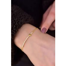 Papatya Silver 925 Ayar Gümüş Gold Kaplama Sıralı Zirkon Tektaş Kalp Bileklik