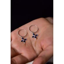 Papatya Silver 925 Ayar Gümüş Rodyum Kaplama Lacivert Zirkon Taşlı Plumeria Halka Küpe