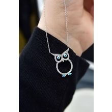 Papatya Silver 925 Ayar Gümüş Rodyum Kaplama Mineli Nazar Gözlü Baykuş Kolye
