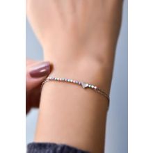 Papatya Silver 925 Ayar Gümüş Rodyum Kaplama Sıralı Renkli Mineli, Kalp Bileklik