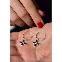 Papatya Silver 925 Ayar Gümüş Rodyum Kaplama Siyah Zirkon Taşlı Plumeria Halka Küpe