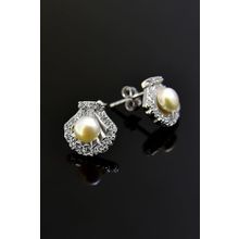 Papatya Silver 925 Ayar Gümüş Rodyum Kaplama Taşlı Çivili İnci Küpe