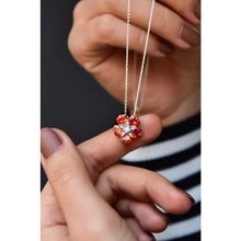 Papatya Silver 925 Ayar Gümüş Rodyum Kaplama Turuncu Taşlı Mine Çiçeği Kadın Kolye