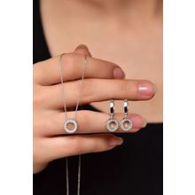 Papatya Silver 925 Ayar Gümüş Rodyum Kaplama Yuvarlak Kolye Ve Küpe Set