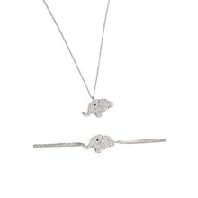 Papatya Silver 925 Ayar Gümüş Rodyum Kaplama Zirkon Taşlı Fil Kolye ve Bileklik Set