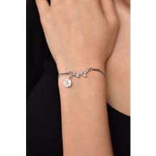 Papatya Silver 925 Ayar Gümüş Rodyum Kaplama Zirkon Taşlı Sedef Manolya Çiçeiği Bileklik