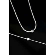 Papatya Silver 925 Ayar Gümüş Rodyum Kaplama Zirkon Taşlı Su Yolu Tek Taş Kalp Kolye ve Bileklik Set