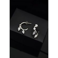 Papatya Silver 925 Ayar Gümüş Rodyum Zirkon Taşlı Yaprak Halka Küpe