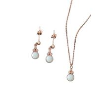 Papatya Silver 925 Ayar Gümüş Rose Kaplama Beyaz Opal Yuvarlak Kolye ve Çift Çivili Küpe Set