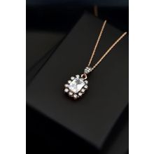 Papatya Silver 925 Ayar Gümüş Rose Kaplama Elmas Montür Kare Kolye