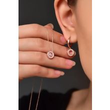 Papatya Silver 925 Ayar Gümüş Rose Kaplama İncili Yuvarlak Kolye ve Küpe Set
