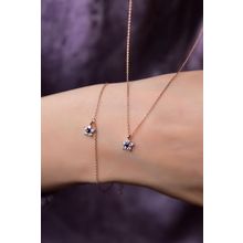 Papatya Silver 925 Ayar Gümüş Rose Kaplama Lacivert Zirkon Taşlı Mini Çiçek Kolye ve Bileklik Set
