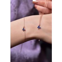 Papatya Silver 925 Ayar Gümüş Rose Kaplama Lacivert Zirkon Taşlı Mini Kelebek Kolye ve Bileklik Set