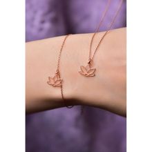 Papatya Silver 925 Ayar Gümüş Rose Kaplama Lotus Çiçeği Kolye ve Bileklik Set