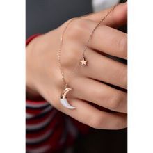 Papatya Silver 925 Ayar Gümüş Rose Kaplama Sedef Ay Yıldız Kolye