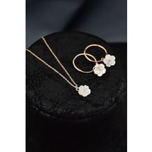 Papatya Silver 925 Ayar Gümüş Rose Kaplama Sedef Manolya Çiçeği Kolye ve Halka Küpe Set