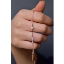 Papatya Silver 925 Ayar Gümüş Rose Kaplama Sıralı Renkli Mineli, Kalp Bileklik