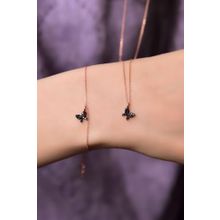 Papatya Silver 925 Ayar Gümüş Rose Kaplama Siyah Zirkon Taşlı Mini Kelebek Kolye ve Bileklik Set
