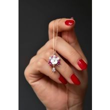 Papatya Silver 925 Ayar Gümüş Rose Kaplama Tasarım Fuşya Taşlı Sedef Manolya Çiçeği Kolye