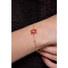 Papatya Silver 925 Ayar Gümüş Rose Kaplama Top Zincirli, Turuncu Kamelya Çiçeği Bileklik