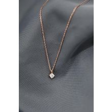 Papatya Silver 925 Ayar Gümüş Rose Kaplama Zirkon Kare Tektaş Kolye