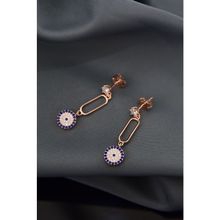 Papatya Silver 925 Ayar Gümüş Rose Kaplama Zirkon Taşlı Tek Taş Sallantılı Kutup Nazar Küpe