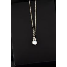 Papatya Silver 925 Ayar Rodyum Kaplama Beyaz Opal Taşlı Yuvarlak Gümüş Kolye