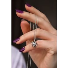 Papatya Silver 925 Ayar Rodyum Kaplama Dorika Toplu Yonca Gümüş Kolye