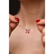 Papatya Silver 925 Ayar Rodyum Kaplama Fuşya Zirkon Taşlı Plumeria Kadın Gümüş Kolye