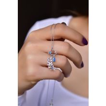Papatya Silver 925 Ayar Rodyum Kaplama Kristal Zeytin Dalı Yağmur Bulut Gümüş Kolye