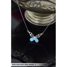 Papatya Silver 925 Ayar Rodyum Kaplama Opal Taşlı Kelebek 2 Kadın Gümüş Kolye