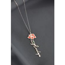 Papatya Silver 925 Ayar Rodyum Kaplama Özel Tasarım Mineli Doğum Mart Ayı Çiçeği İsim Kadın Gümüş Kolye