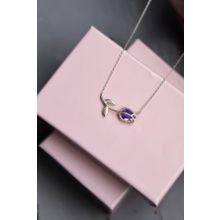 Papatya Silver 925 Ayar Rodyum Kaplama Pembe Taşlı Lale Kadın Gümüş Kolye