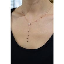 Papatya Silver 925 Ayar Rose Kaplama Akışlı Dorika Toplu Tek Taş Kadın Gümüş Kolye
