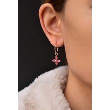 Papatya Silver 925 Ayar Rose Kaplama Fuşya Zirkon Taşlı Plumeria Halka Gümüş Küpe