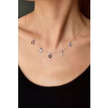 Papatya Silver 925 Ayar Rose Kaplama Göz Mineli Zirkon Taşlı Şans Gümüş Kolye