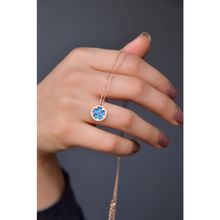 Papatya Silver 925 Ayar Rose Kaplama Mavi Plaka Üzeri Yonca Kadın Gümüş Kolye
