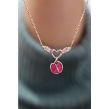Papatya Silver 925 Ayar Rose Kaplama Mineli A Harfli Kalp Kanat Kadın Gümüş Kolye