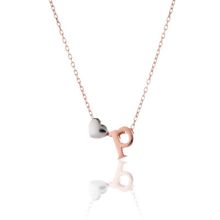 Papatya Silver 925 Ayar Rose Kaplama Mini Üç Boyutlu P Harfi Kalp Kadın Gümüş Kolye