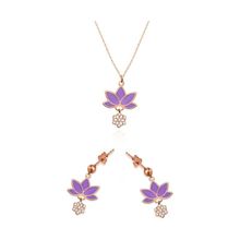 Papatya Silver 925 Ayar Rose Kaplama Parlayan Rüya Serisi Tasarım Ebruli Mor Cam Boyalı Lotus Kadın Gümüş Kolye