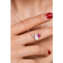 Papatya Silver 925 Ayar Rose Kaplama Sedef Manolya Fuşya Beyaz Taşlı Damla Yonca Çiçek Gümüş Kolye