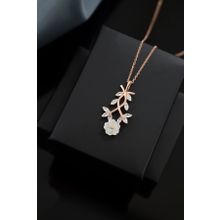 Papatya Silver 925 Ayar Rose Kaplama Taşlı Sarmaşık Sedef Manolya Çiçeği Gümüş Kolye